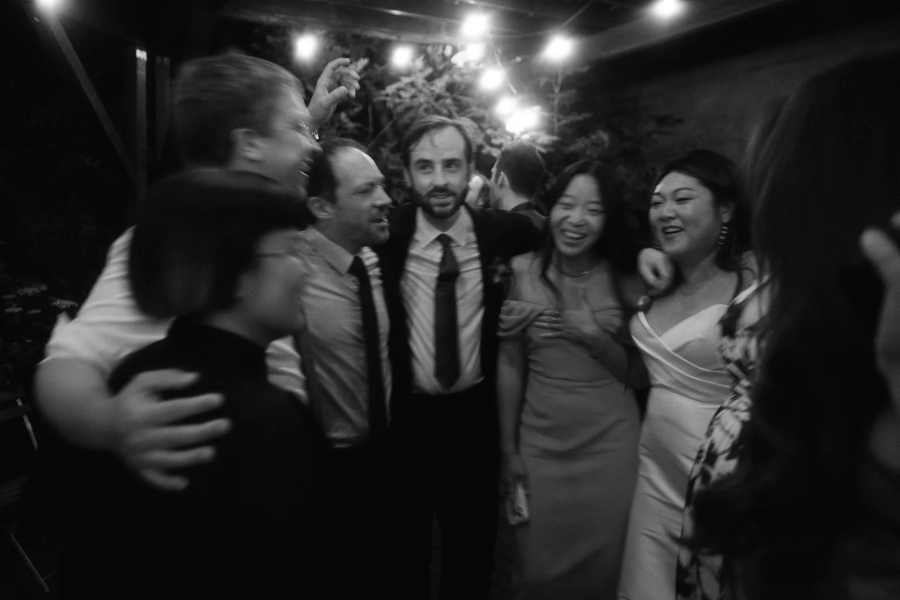 Friends gathered together at a wedding reception